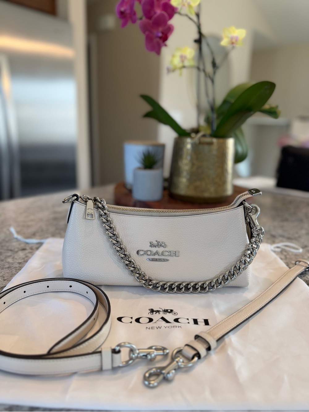 Coach Charlotte Shoulder Bag in Refined Pebble Leather Style CL407 Chalk White